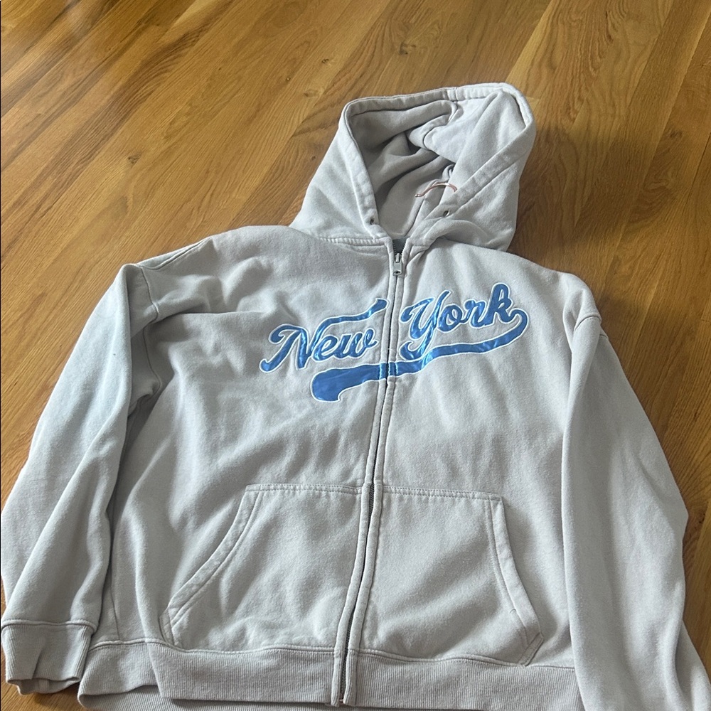 Gray garageNew York zip up Hoodie with Blue Print